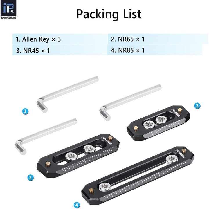 3 Packs Quick Release NATO Rail Set 45/65/85mm Long Lightweight NATO Rails with 1/4" Screws and Anti Drop Safety Pins for Camera Cage, Field Monitor Mount, NATO Clamp Top Handle Side Handle