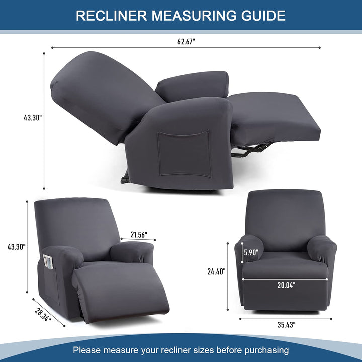 Recliner Chair Covers Stretch Recliner Covers for Recliner Chair with Arms, Soft Polyester Fabric Reclining Chair Cover 3-Pieces Furniture Protector - Fits Most Recliner Sizes (Dark Gray)