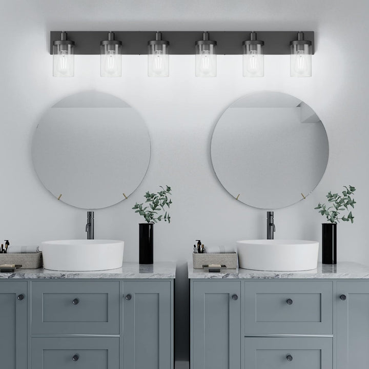 48in Vanity Light Black Bathroom Vanity Lighting Fixtures 6 Light Bathroom Light Fixtures with Clear Glass Shade(Exclude Bulb)