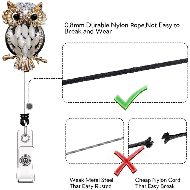 Rhinestones Retractable Badge Reel, Bling Diamond Nurse Badge Holder Reels with Swivel Alligator Clip for Teachers Students Volunteers Employees (3 Pack Crystal Cute Owl)