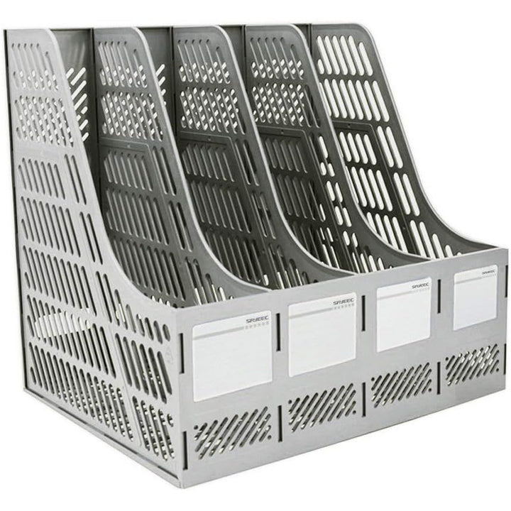 Sturdy Magazine Holder Organizer Desktop 4 Compartment File Holders Frames File Dividers Document Storage Rack Literature Organizer for Office Home School Gray