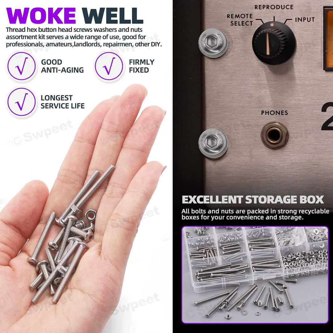 621-Piece M3 304 Stainless Steel Button-Head Screw and Washer Kit - Just Closeouts Canada Inc.X0039EK4I3