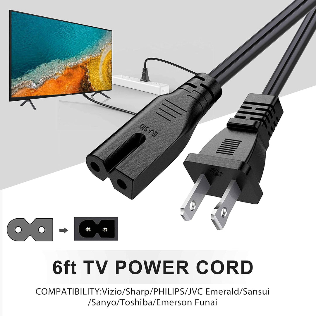 6ft Polarized C7 Power Cord for Compatible Vizio / Sharp / Philips TVs - Just Closeouts Canada Inc.