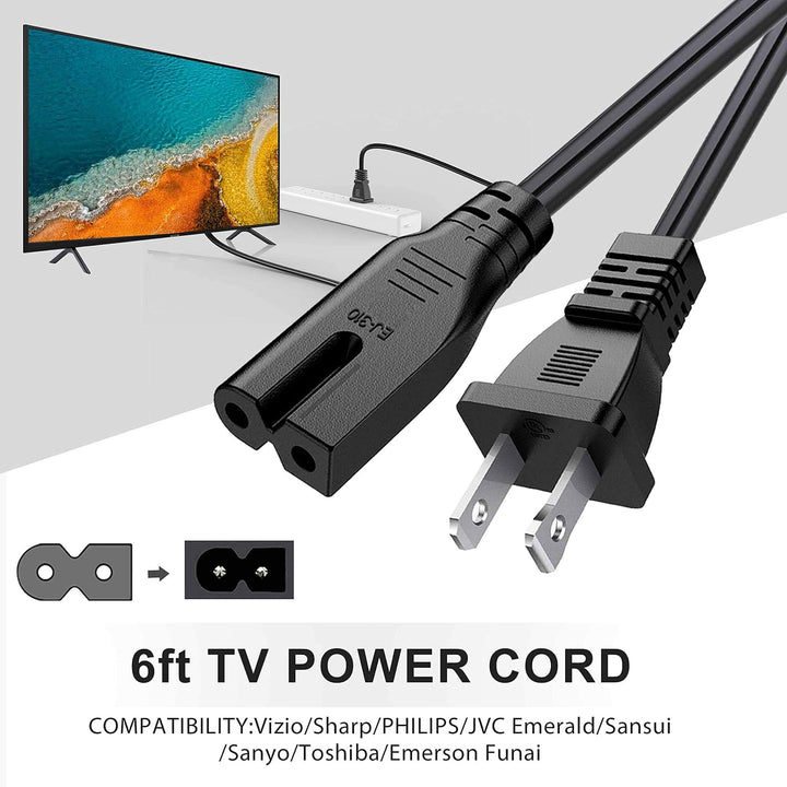 6ft Polarized C7 Power Cord for Compatible Vizio / Sharp / Philips TVs - Just Closeouts Canada Inc.