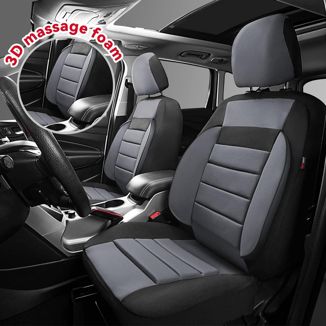 6PCS Elegance Universal Fit Two Front Car Seat Covers Set, Foam Back Support, Airbag Compatible, 100% Breathable (Black with Gray) - Just Closeouts Canada Inc.