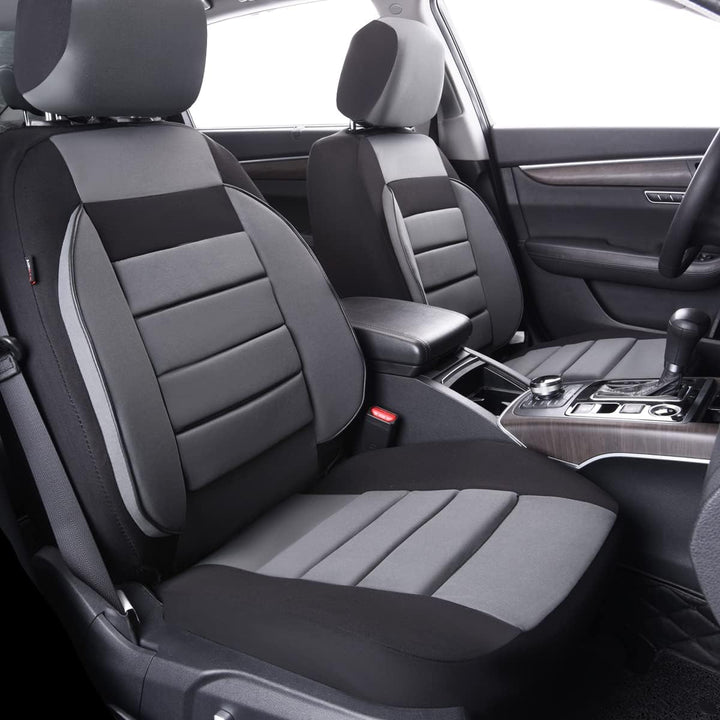 6PCS Elegance Universal Fit Two Front Car Seat Covers Set, Foam Back Support, Airbag Compatible, 100% Breathable (Black with Gray) - Just Closeouts Canada Inc.