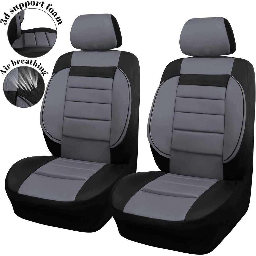 6PCS Elegance Universal Fit Two Front Car Seat Covers Set, Foam Back Support, Airbag Compatible, 100% Breathable (Black with Gray) - Just Closeouts Canada Inc.