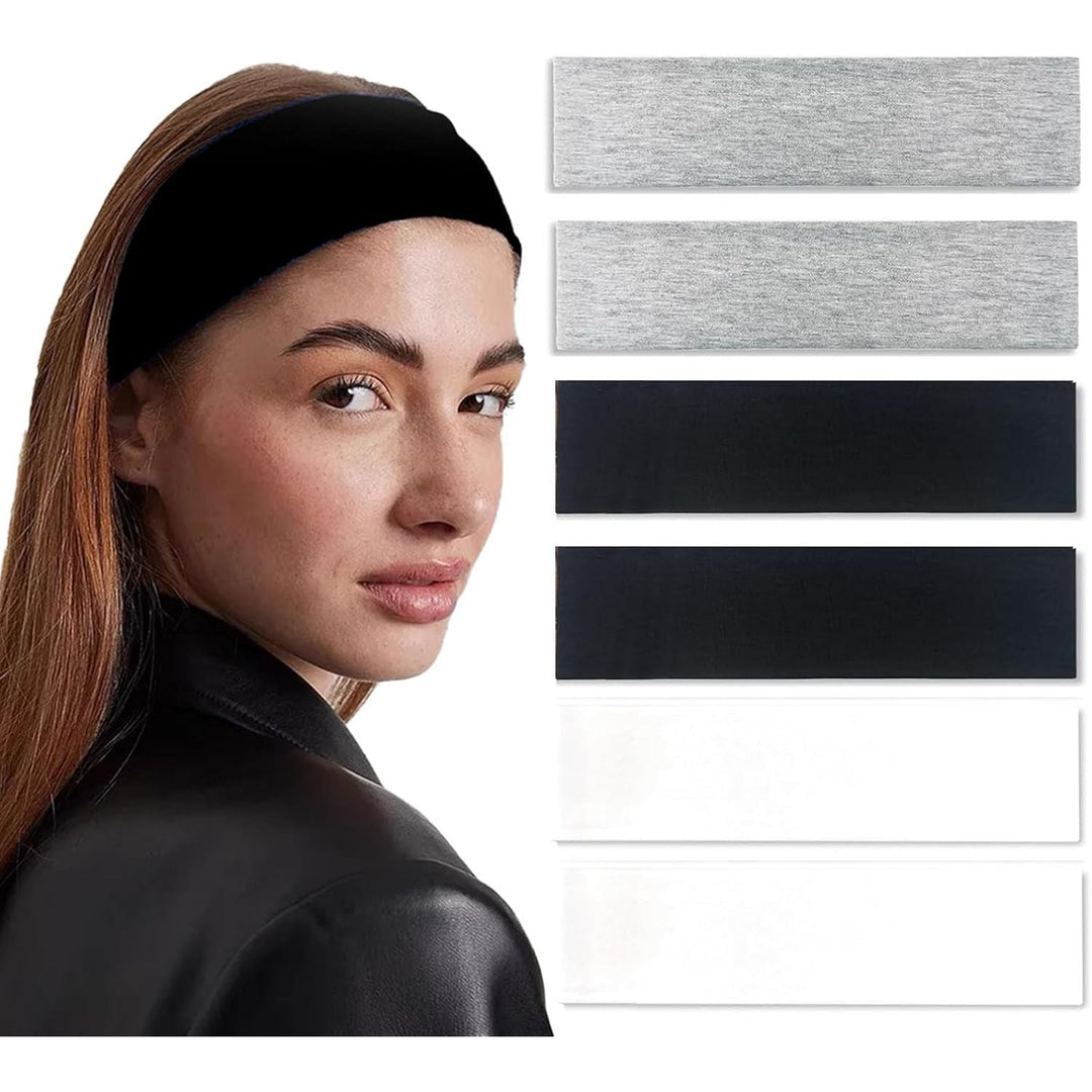 6pcs Headbands for Women, Cotton Elastic Sports Headband, Non-Slip Soft Sweat Yoga Hairbands, Stretch Sports Thin Hairwarp for Women Sport Running Exercise Gym - Just Closeouts Canada Inc.