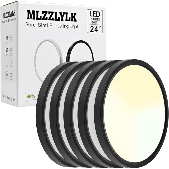 6PK 12 inch LED Flush Mount Ceiling Light Fixture,24W Super Slim Black LED Ceiling Light 2400LM,3000K/4000K/6000K CCT Selectable,Close to Ceiling Round Flat Panel Lightfor Bedroom,Kitchen,Hallway - Just Closeouts Canada Inc.