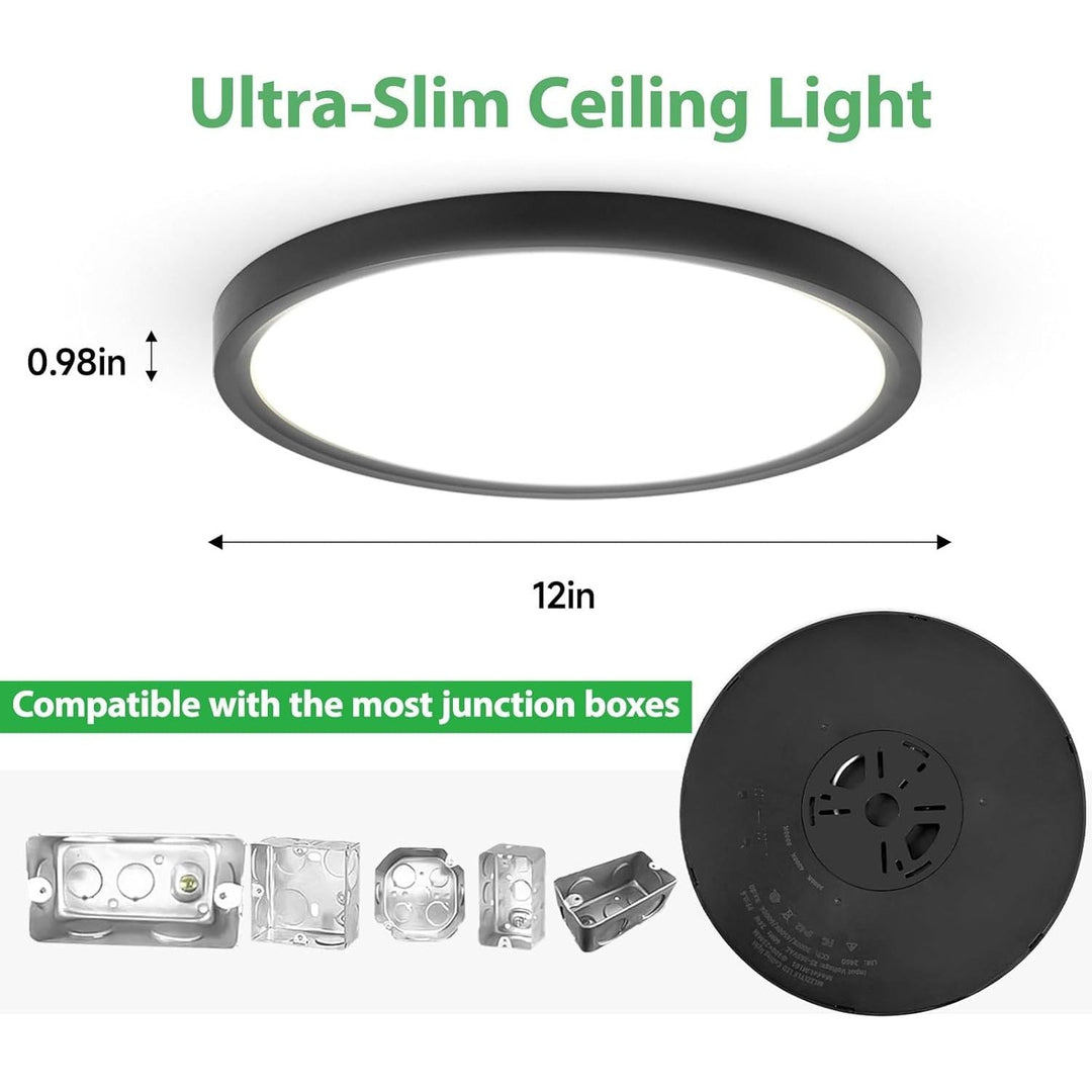 6PK 12 inch LED Flush Mount Ceiling Light Fixture,24W Super Slim Black LED Ceiling Light 2400LM,3000K/4000K/6000K CCT Selectable,Close to Ceiling Round Flat Panel Lightfor Bedroom,Kitchen,Hallway - Just Closeouts Canada Inc.