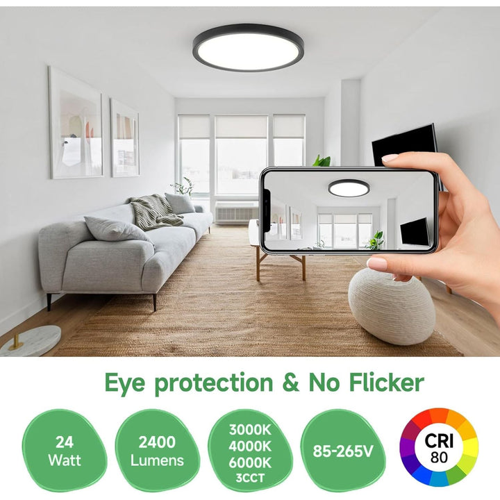 6PK 12 inch LED Flush Mount Ceiling Light Fixture,24W Super Slim Black LED Ceiling Light 2400LM,3000K/4000K/6000K CCT Selectable,Close to Ceiling Round Flat Panel Lightfor Bedroom,Kitchen,Hallway - Just Closeouts Canada Inc.