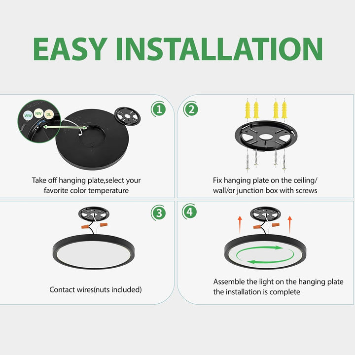 6PK 12 inch LED Flush Mount Ceiling Light Fixture,24W Super Slim Black LED Ceiling Light 2400LM,3000K/4000K/6000K CCT Selectable,Close to Ceiling Round Flat Panel Lightfor Bedroom,Kitchen,Hallway - Just Closeouts Canada Inc.