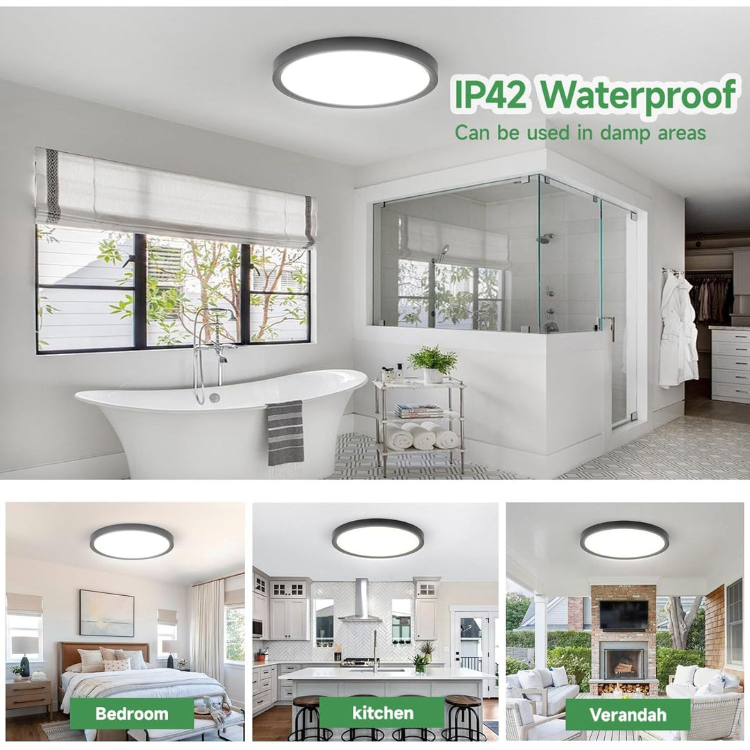 6PK 12 inch LED Flush Mount Ceiling Light Fixture,24W Super Slim Black LED Ceiling Light 2400LM,3000K/4000K/6000K CCT Selectable,Close to Ceiling Round Flat Panel Lightfor Bedroom,Kitchen,Hallway - Just Closeouts Canada Inc.