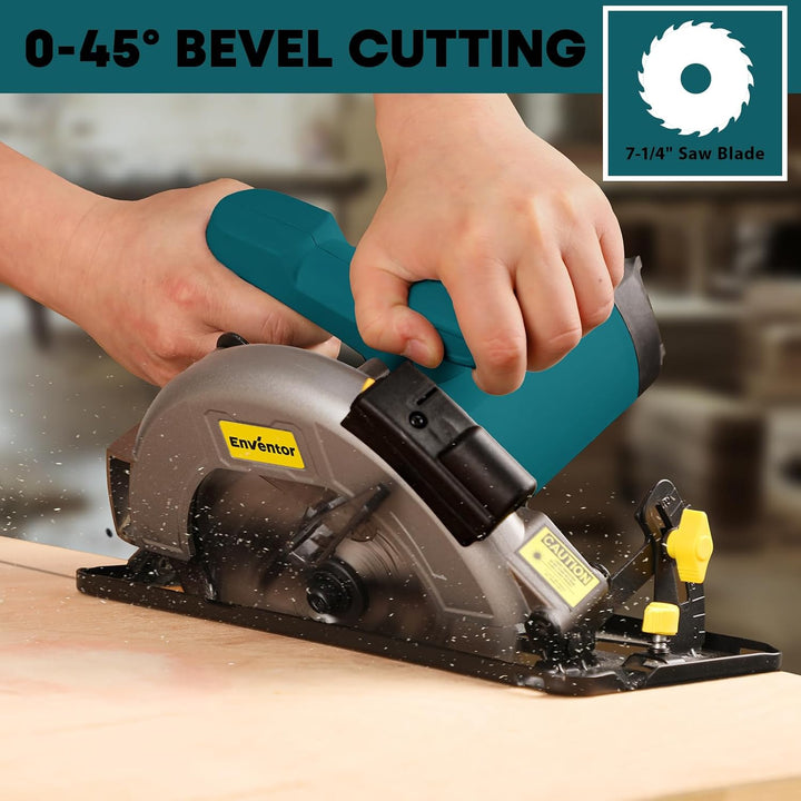 7 - 1/4" Circular Saw 185MM, 11A Pure Copper Motor Electric Circular Saws with Laser Guide, 2 Blade Saws (40T/24T), Adjust Cutting Angle from 0° to 90°, Single Handed Bevel, 5800RPM, Blue - Just Closeouts Canada Inc.