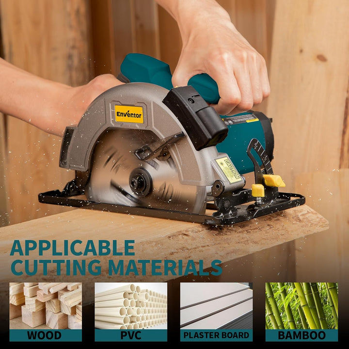 7 - 1/4" Circular Saw 185MM, 11A Pure Copper Motor Electric Circular Saws with Laser Guide, 2 Blade Saws (40T/24T), Adjust Cutting Angle from 0° to 90°, Single Handed Bevel, 5800RPM, Blue - Just Closeouts Canada Inc.