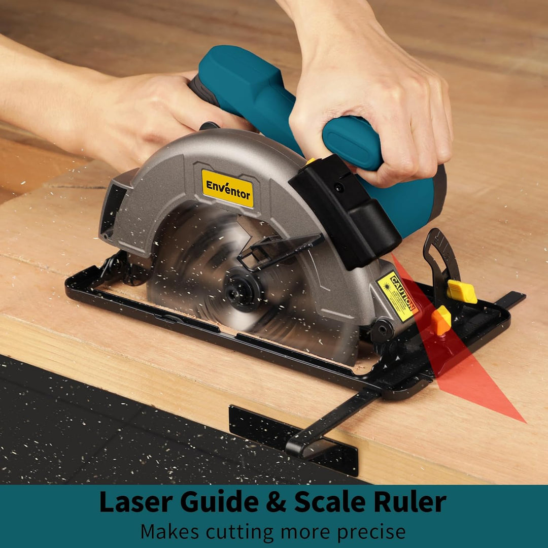 7 - 1/4" Circular Saw 185MM, 11A Pure Copper Motor Electric Circular Saws with Laser Guide, 2 Blade Saws (40T/24T), Adjust Cutting Angle from 0° to 90°, Single Handed Bevel, 5800RPM, Blue - Just Closeouts Canada Inc.