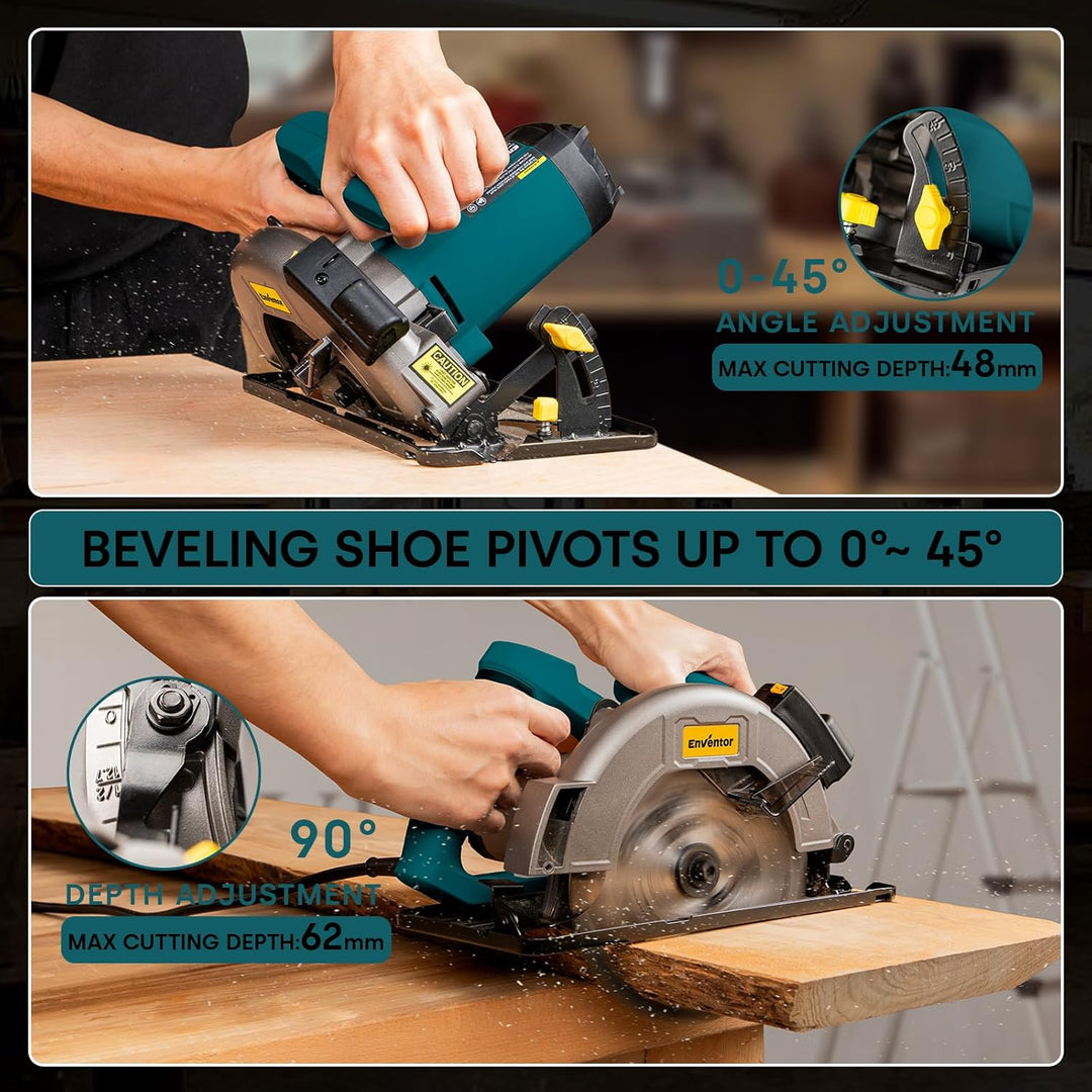 7 - 1/4" Circular Saw 185MM, 11A Pure Copper Motor Electric Circular Saws with Laser Guide, 2 Blade Saws (40T/24T), Adjust Cutting Angle from 0° to 90°, Single Handed Bevel, 5800RPM, Blue - Just Closeouts Canada Inc.