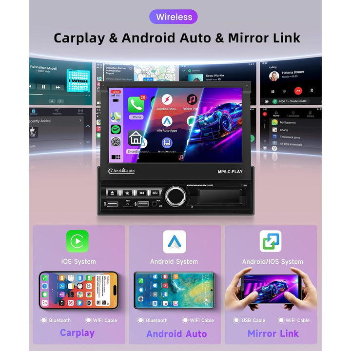 7-in Flip-Out Single-DIN Stereo with CarPlay, Android Auto & Camera - Just Closeouts Canada Inc.