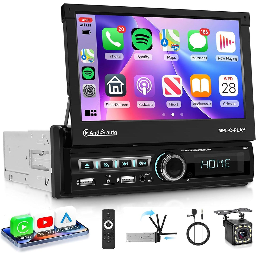 7-in Flip-Out Single-DIN Stereo with CarPlay, Android Auto & Camera - Just Closeouts Canada Inc.