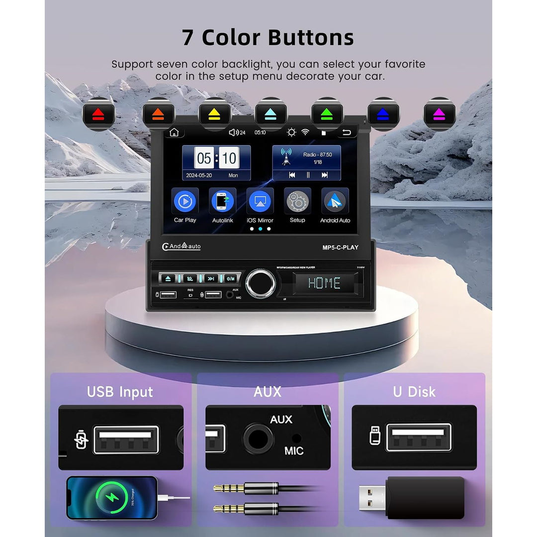 7-in Flip-Out Single-DIN Stereo with CarPlay, Android Auto & Camera - Just Closeouts Canada Inc.