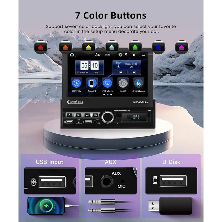 7-in Flip-Out Single-DIN Stereo with CarPlay, Android Auto & Camera - Just Closeouts Canada Inc.