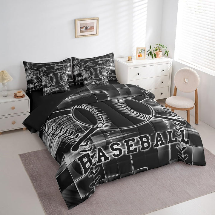 7-Piece Baseball Bedding Set with Comforter and Sheets - Black & White, Twin - Just Closeouts Canada Inc.X004OJKI8X