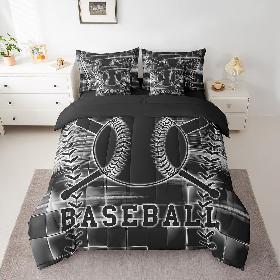7-Piece Baseball Bedding Set with Comforter and Sheets - Black & White, Twin - Just Closeouts Canada Inc.X004OJKI8X