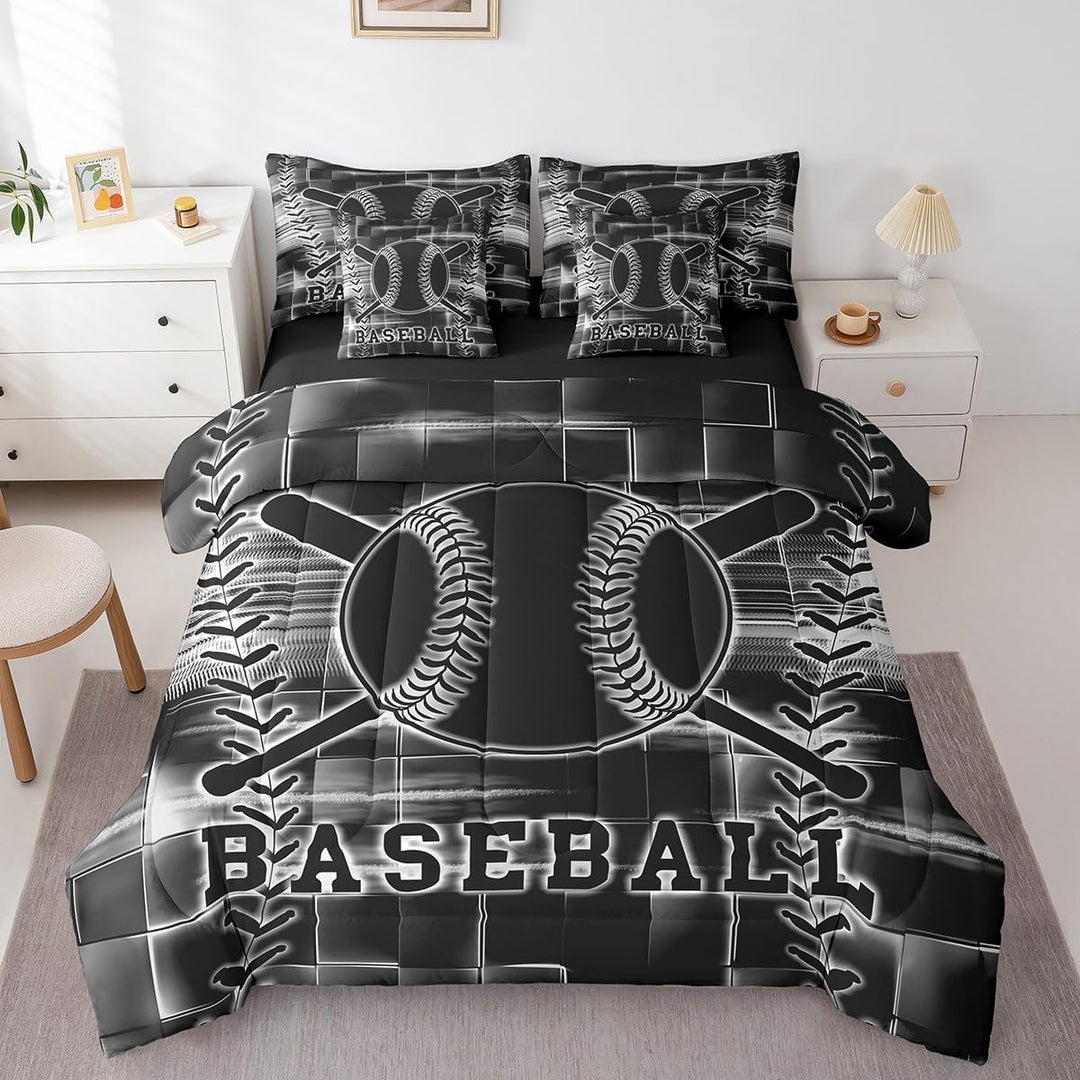 7-Piece Baseball Bedding Set with Comforter and Sheets - Black & White, Twin - Just Closeouts Canada Inc.X004OJKI8X