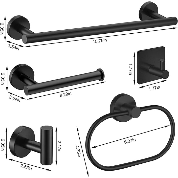 7 - Piece Bathroom Accessories Set, Black Towel Rack Towel Holder Towel Bar, Towel Racks for Bathroom SUS304 Stainless Steel, Bathroom Towel Holder Towel Rack Wall Mounted, Black - Just Closeouts Canada Inc.