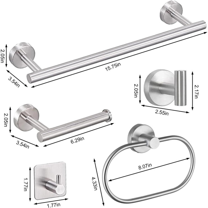 7 - Piece Bathroom Accessories Set, Black Towel Rack Towel Holder Towel Bar, Towel Racks for Bathroom SUS304 Stainless Steel, Bathroom Towel Holder Towel Rack Wall Mounted, Silver Towel Rack Bathroom - Just Closeouts Canada Inc.