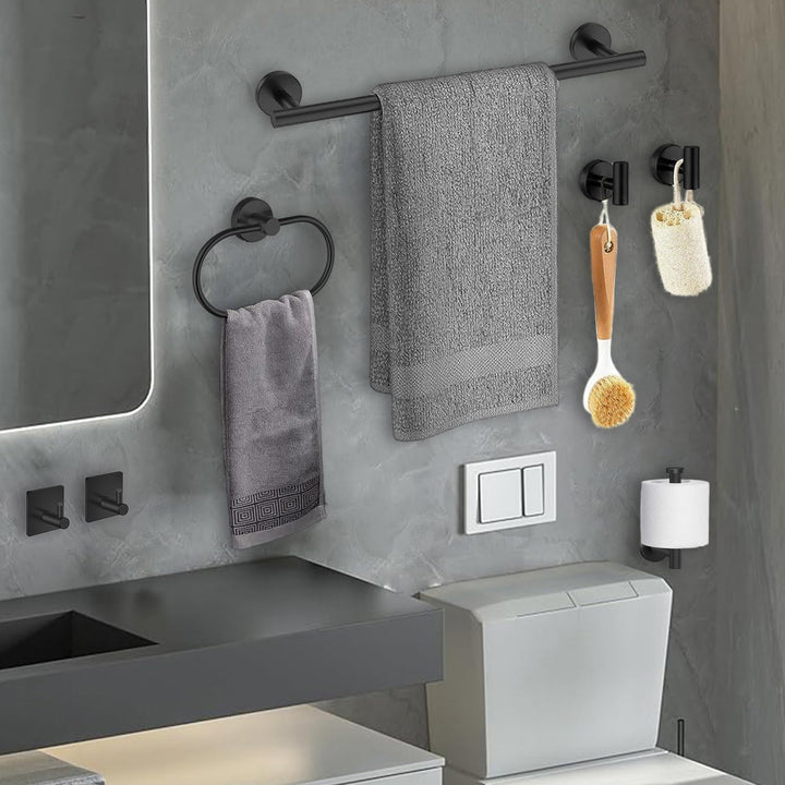 7 - Piece Bathroom Accessories Set, Black Towel Rack Towel Holder Towel Bar, Towel Racks for Bathroom SUS304 Stainless Steel, Bathroom Towel Holder Towel Rack Wall Mounted, Black - Just Closeouts Canada Inc.