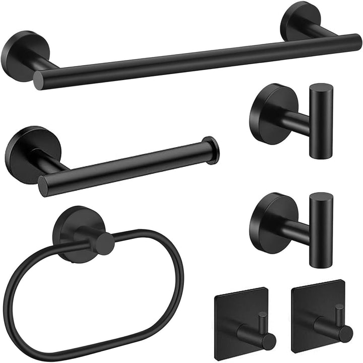 7 - Piece Bathroom Accessories Set, Black Towel Rack Towel Holder Towel Bar, Towel Racks for Bathroom SUS304 Stainless Steel, Bathroom Towel Holder Towel Rack Wall Mounted, Black - Just Closeouts Canada Inc.
