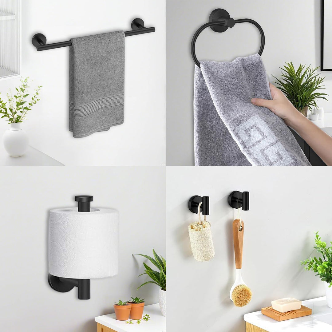 7 - Piece Bathroom Accessories Set, Black Towel Rack Towel Holder Towel Bar, Towel Racks for Bathroom SUS304 Stainless Steel, Bathroom Towel Holder Towel Rack Wall Mounted, Black - Just Closeouts Canada Inc.