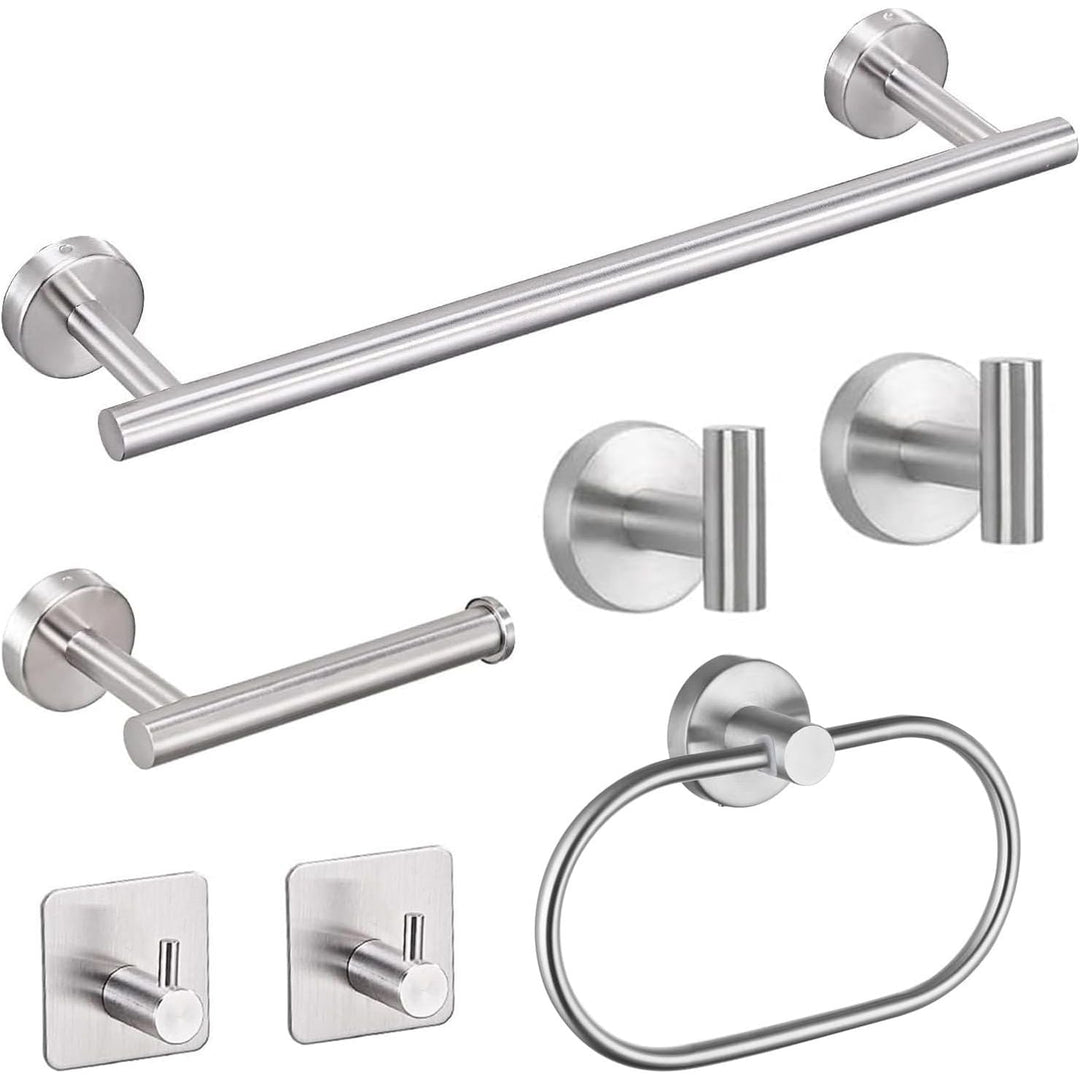 7 - Piece Bathroom Accessories Set, Black Towel Rack Towel Holder Towel Bar, Towel Racks for Bathroom SUS304 Stainless Steel, Bathroom Towel Holder Towel Rack Wall Mounted, Silver Towel Rack Bathroom - Just Closeouts Canada Inc.
