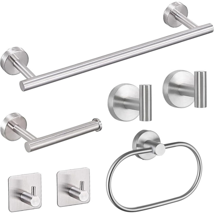 7 - Piece Bathroom Accessories Set, Black Towel Rack Towel Holder Towel Bar, Towel Racks for Bathroom SUS304 Stainless Steel, Bathroom Towel Holder Towel Rack Wall Mounted, Silver Towel Rack Bathroom - Just Closeouts Canada Inc.