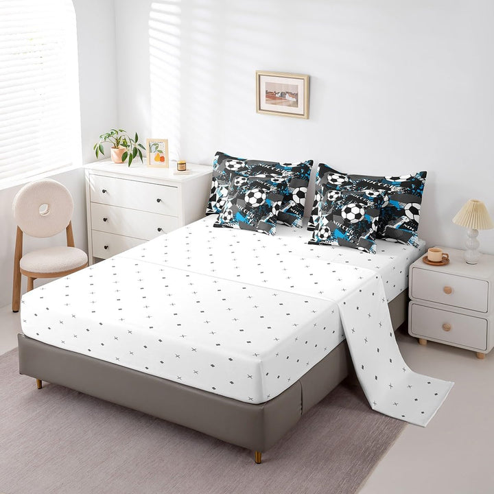 7-Piece Blue, Black & White Soccer Bedding Set - Twin - Just Closeouts Canada Inc.X004H2C13H