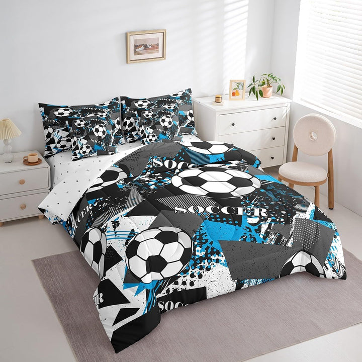 7-Piece Blue, Black & White Soccer Bedding Set - Twin - Just Closeouts Canada Inc.X004H2C13H