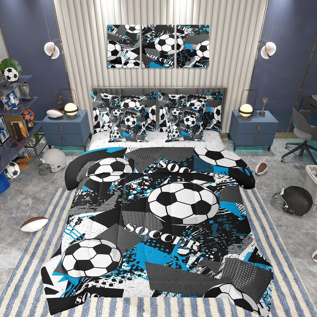 7-Piece Blue, Black & White Soccer Bedding Set - Twin - Just Closeouts Canada Inc.X004H2C13H