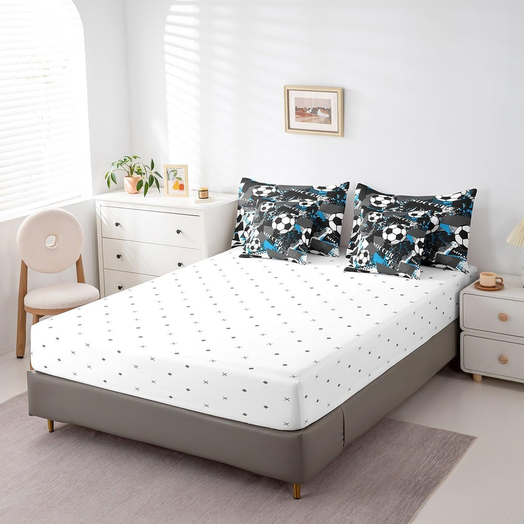 7-Piece Blue, Black & White Soccer Bedding Set - Twin - Just Closeouts Canada Inc.X004H2C13H