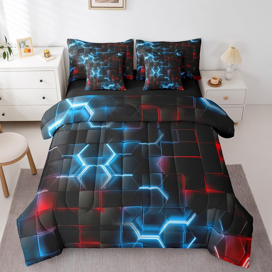 7-Piece Blue & Red Honeycomb Bedding Set - Queen - Just Closeouts Canada Inc.X004LTZ2SR