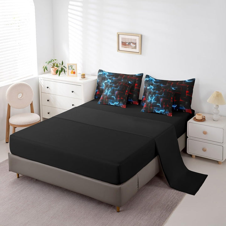 7-Piece Blue & Red Honeycomb Bedding Set - Queen - Just Closeouts Canada Inc.X004LTZ2SR