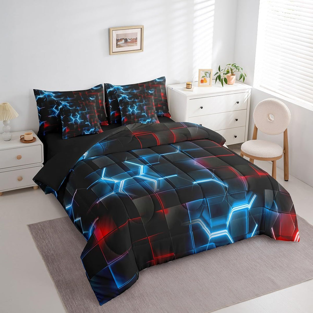 7-Piece Blue & Red Honeycomb Bedding Set - Queen - Just Closeouts Canada Inc.X004LTZ2SR