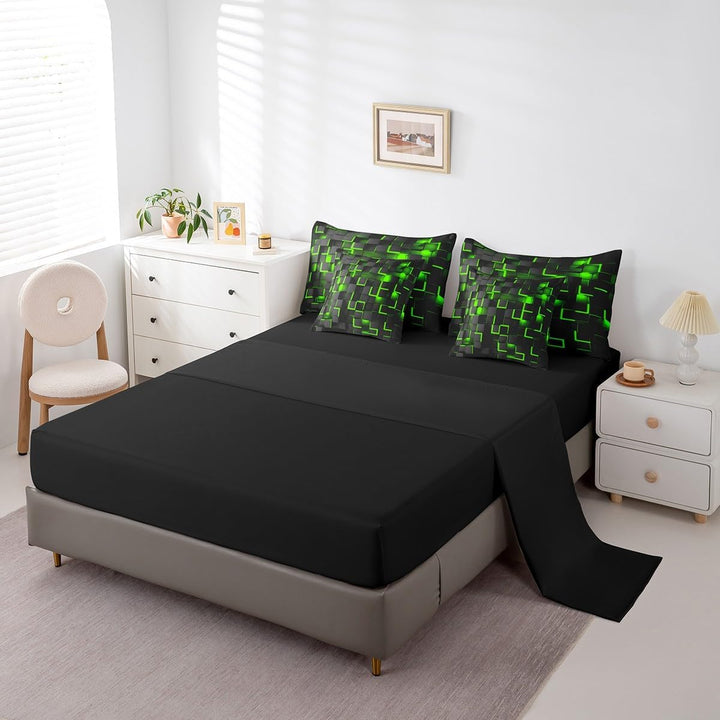 7-Piece Green & Black Geometric Bedding Set - Full - Just Closeouts Canada Inc.X004YE7F2Z