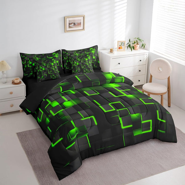 7-Piece Green & Black Geometric Bedding Set - Full - Just Closeouts Canada Inc.X004YE7F2Z