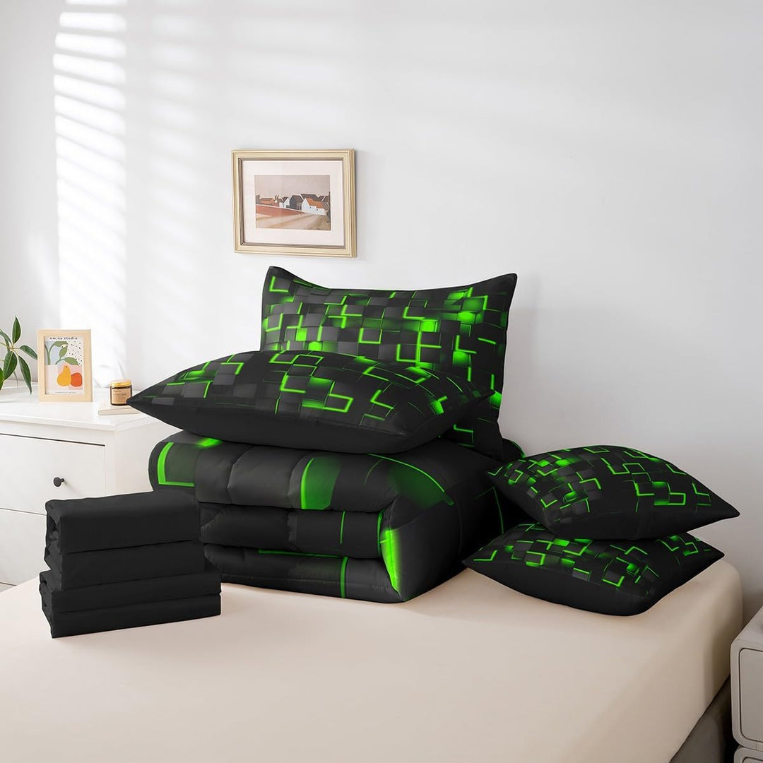 7-Piece Green & Black Geometric Bedding Set - Full - Just Closeouts Canada Inc.X004YE7F2Z