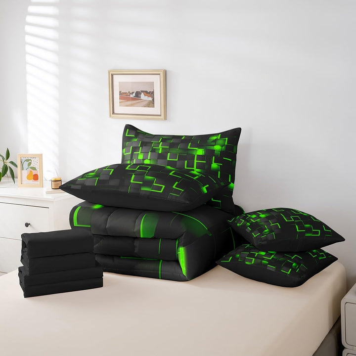 7-Piece Green & Black Geometric Bedding Set - Full - Just Closeouts Canada Inc.X004YE7F2Z