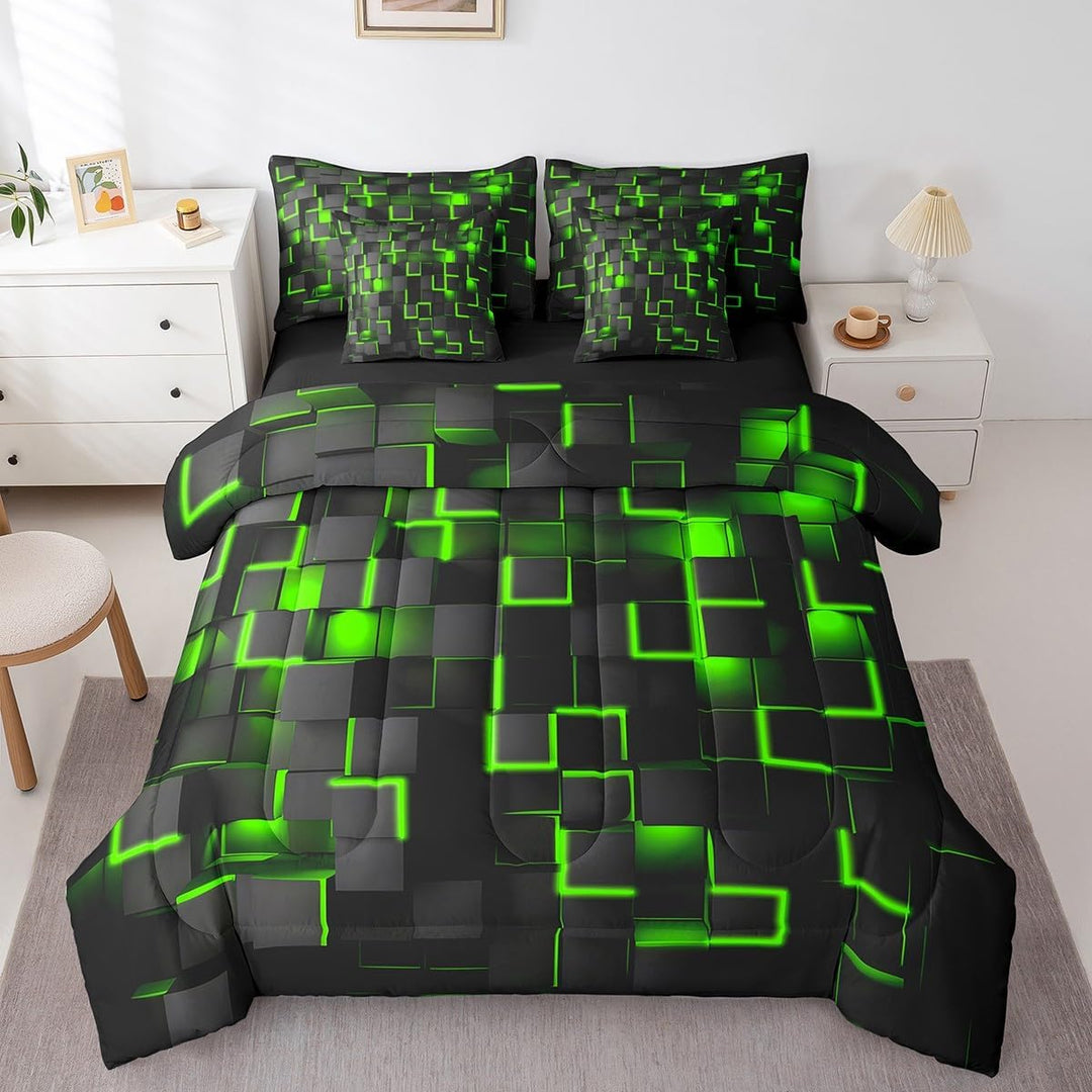 7-Piece Green & Black Geometric Bedding Set - Full - Just Closeouts Canada Inc.X004YE7F2Z