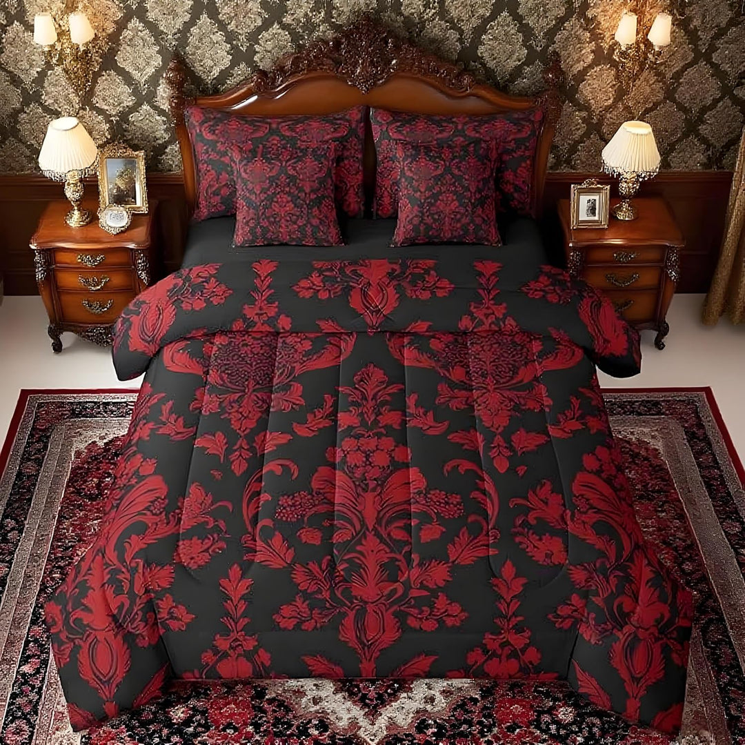 7-Piece Red & Black Damask Bedding Set - King - Just Closeouts Canada Inc.X004FW36FL