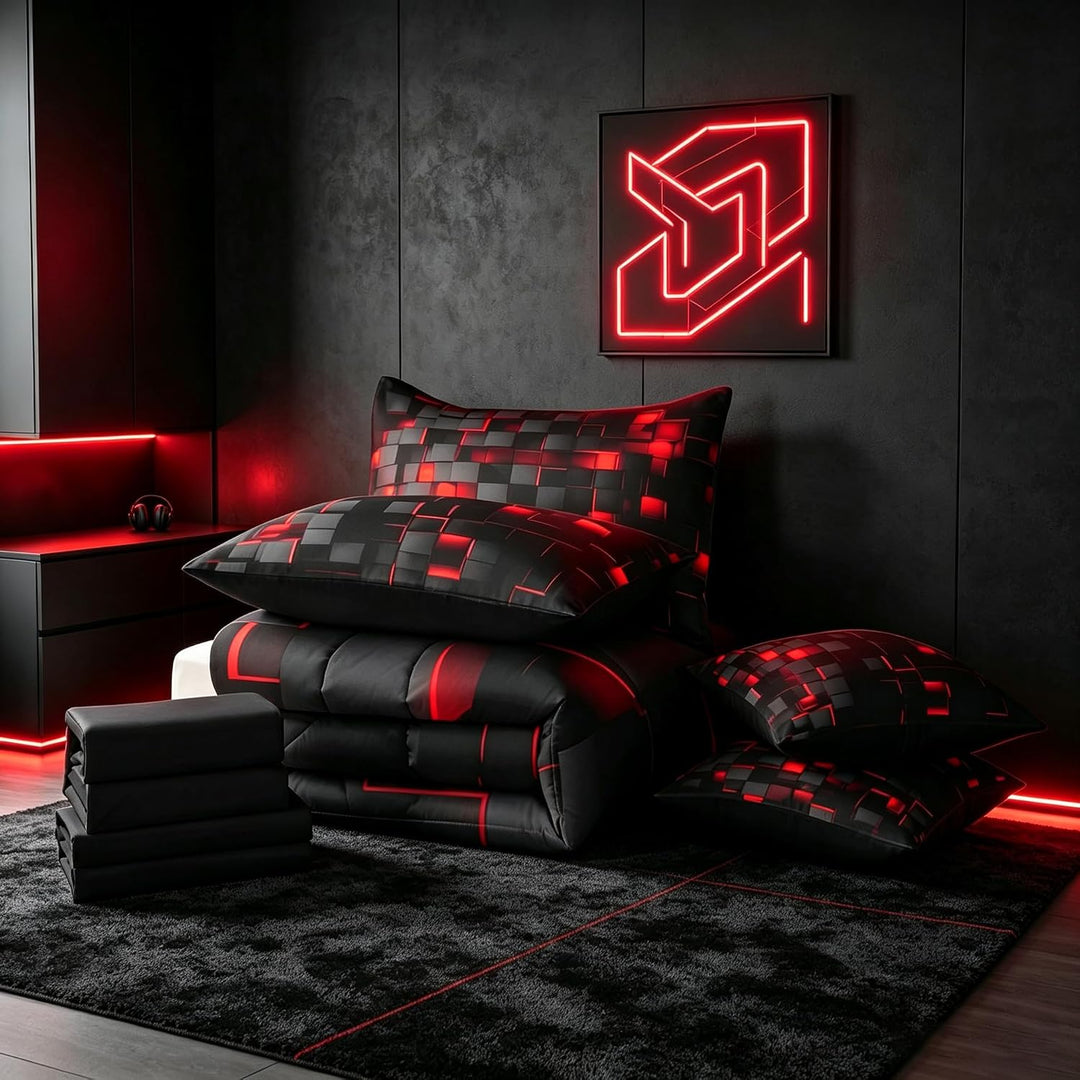 7-Piece Red & Black Geometric Bedding Set - King - Just Closeouts Canada Inc.X004YE7JIF