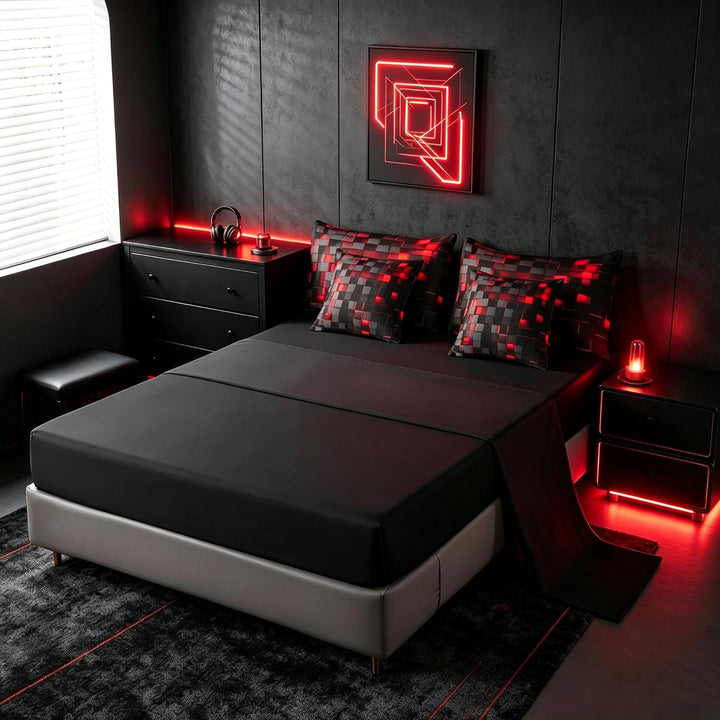7-Piece Red & Black Geometric Bedding Set - King - Just Closeouts Canada Inc.X004YE7JIF